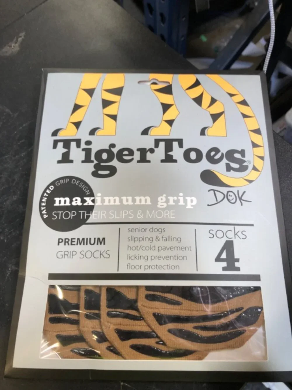 DOK TigerToes Premium Non-Slip Dog Socks for Hardwood Floors XXL, Cool Caramel